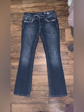 Miss Me Indigo Flare Jeans with Contrast Stitching